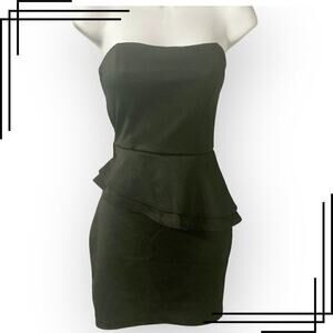 Wet Seal Women's M Black Strapless Peplum Bodycon Dress